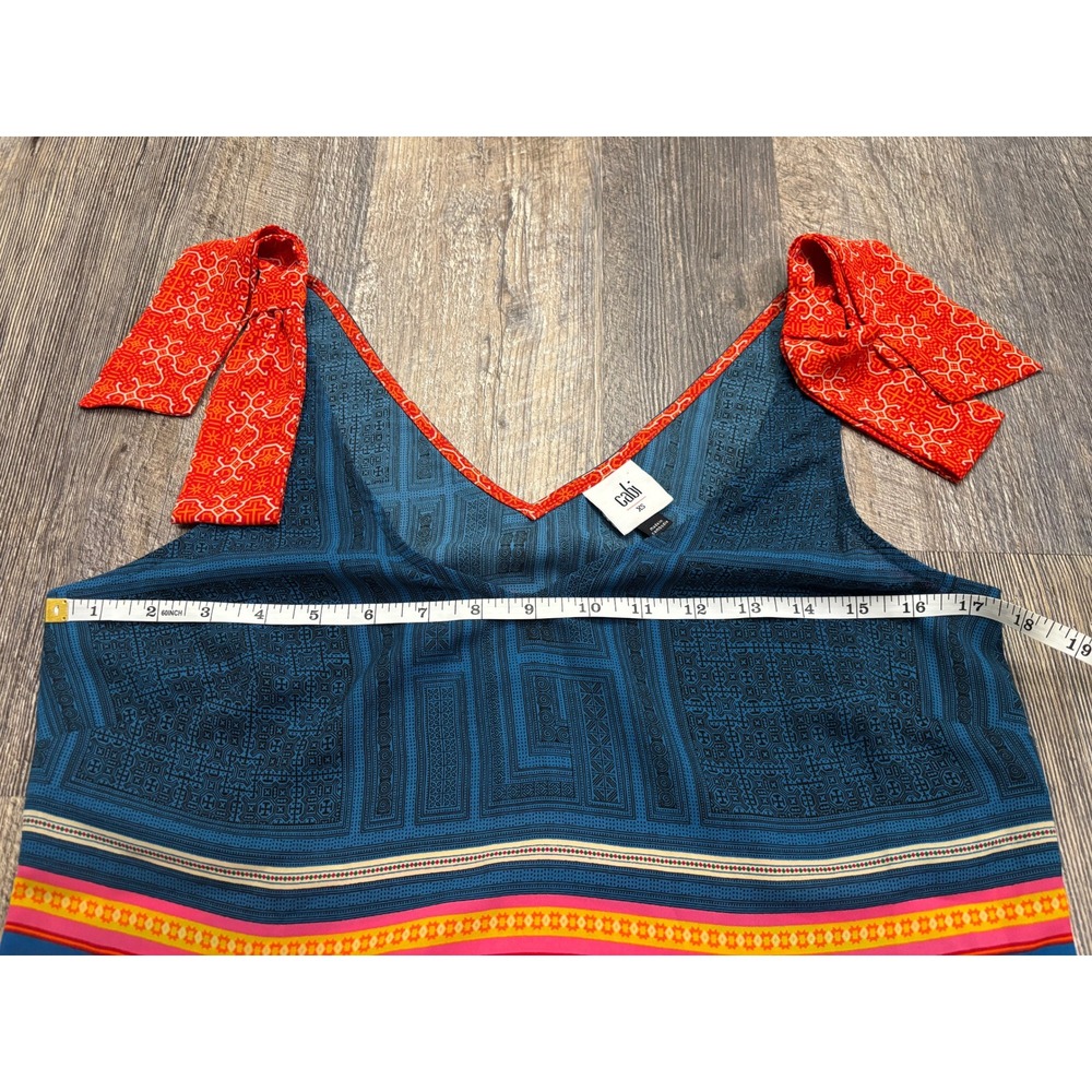 Cabi 5787 Tile Print Bow Shoulder Tank Top Teal Orange Pink Womens XS - Picture 4 of 6